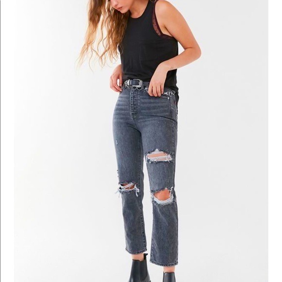 Urban Outfitters BDG Slim Straight Black Ripped Jeans - Picture 1 of 6